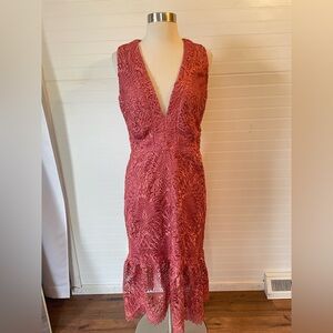 Nicole Miller Collection Rose Lace V Neck Midi Dress Size 6